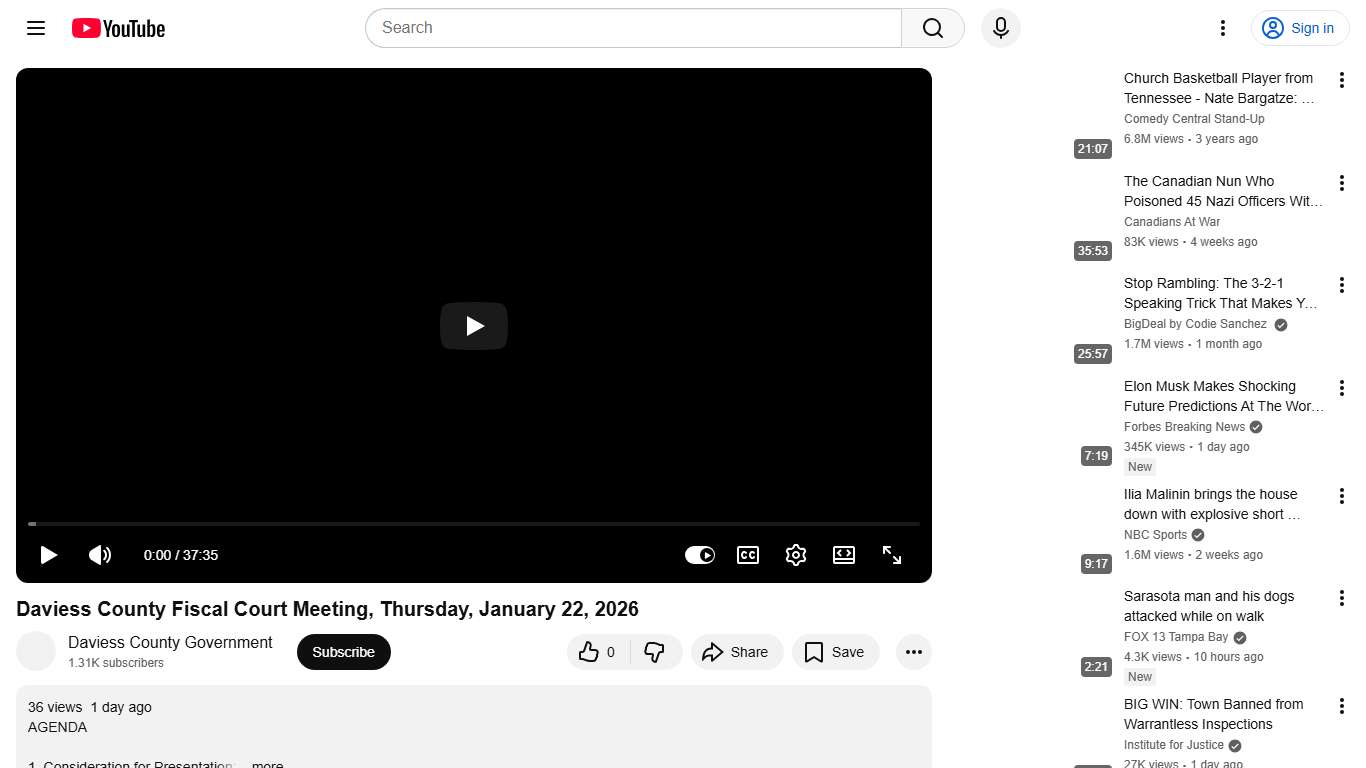 Daviess County Fiscal Court Meeting, Thursday, January 22, 2026 - YouTube